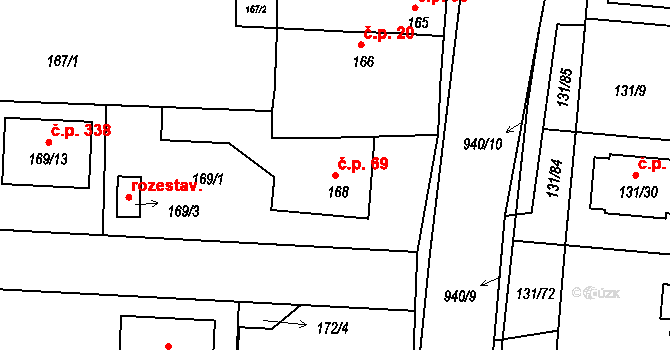 Litvínovice 69 na parcele st. 168 v KÚ Litvínovice, Katastrální mapa
