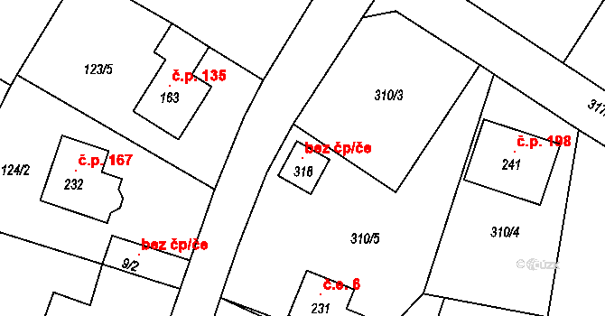 Sudoměřice u Bechyně 119239507 na parcele st. 318 v KÚ Sudoměřice u Bechyně, Katastrální mapa