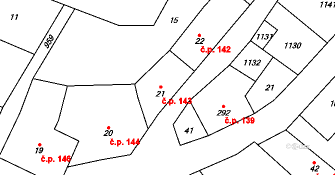 Rožďalovice 143 na parcele st. 21 v KÚ Rožďalovice, Katastrální mapa