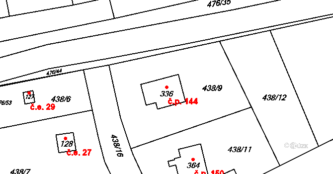 Řež 144, Husinec na parcele st. 336 v KÚ Husinec u Řeže, Katastrální mapa