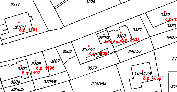 Roztoky 1229 na parcele st. 3377/1 v KÚ Žalov, Katastrální mapa