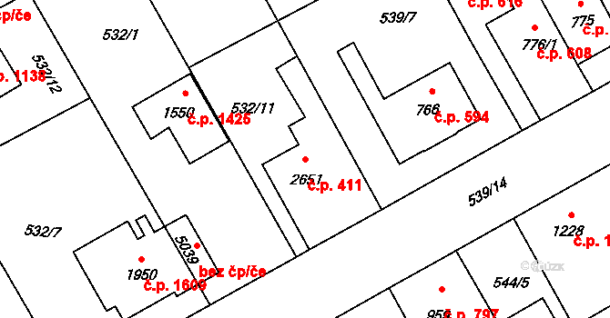 Šumperk 411 na parcele st. 2651 v KÚ Šumperk, Katastrální mapa