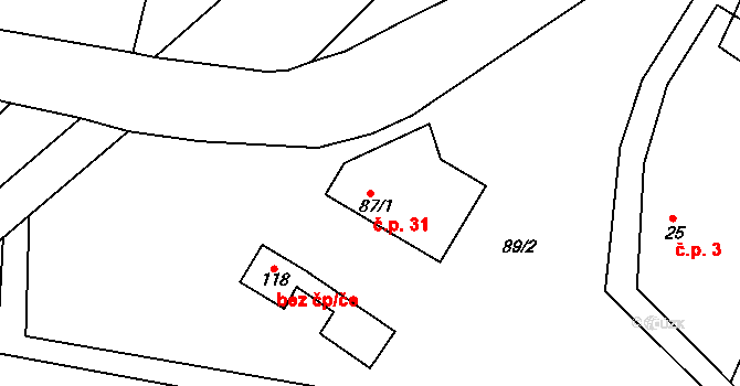 Kvasejovice 31, Sedlec-Prčice na parcele st. 87/1 v KÚ Kvasejovice, Katastrální mapa