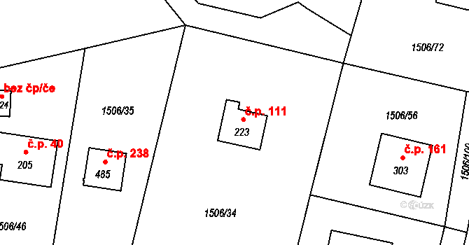 Olbramovice Ves 111, Olbramovice na parcele st. 223 v KÚ Olbramovice u Votic, Katastrální mapa