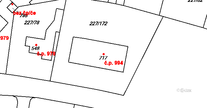 Švermov 994, Kladno na parcele st. 717 v KÚ Hnidousy, Katastrální mapa