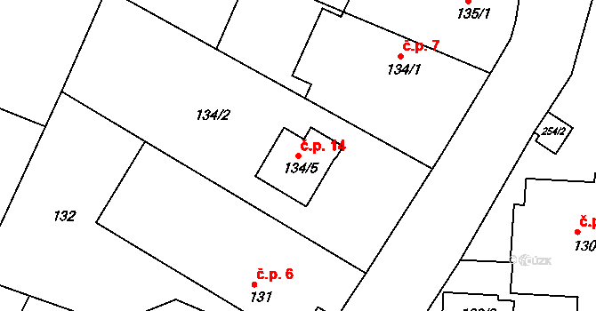Kosice 14 na parcele st. 134/5 v KÚ Kosice, Katastrální mapa