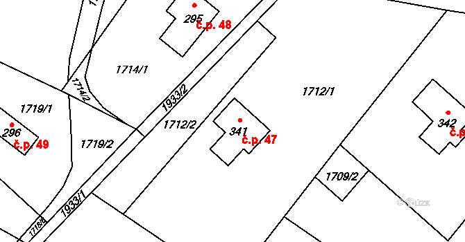 Valy 47, Krompach na parcele st. 341 v KÚ Krompach, Katastrální mapa