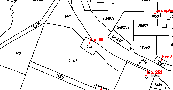 Liptál 69 na parcele st. 562 v KÚ Liptál, Katastrální mapa