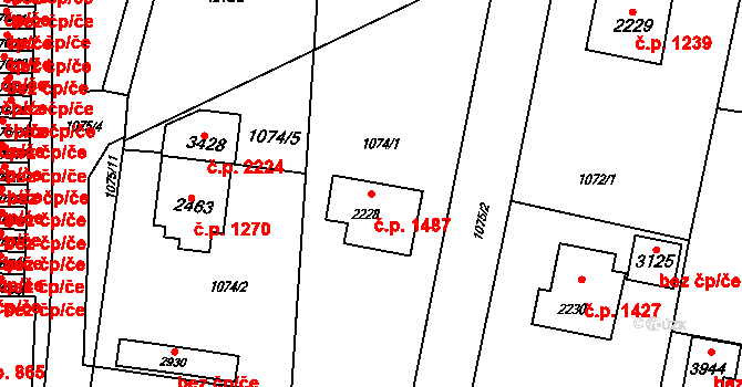 Rožnov pod Radhoštěm 1487 na parcele st. 2228 v KÚ Rožnov pod Radhoštěm, Katastrální mapa