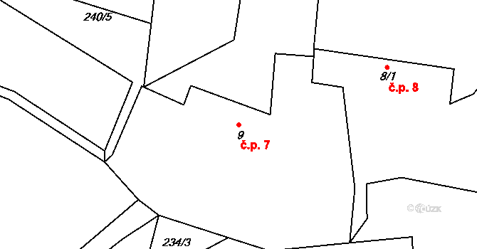 Hoděmyšl 7, Sedlice na parcele st. 9 v KÚ Hoděmyšl, Katastrální mapa