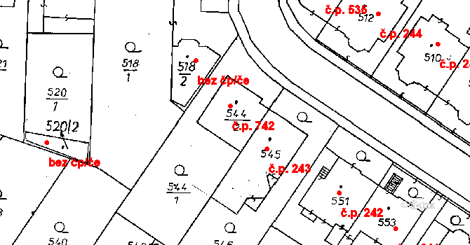 Poděbrady II 742, Poděbrady na parcele st. 544/2 v KÚ Poděbrady, Katastrální mapa