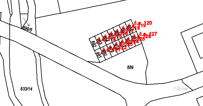 Miřetice u Klášterce nad Ohří 121, Klášterec nad Ohří na parcele st. 881 v KÚ Miřetice u Klášterce nad Ohří, Katastrální mapa