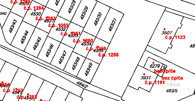 Horka-Domky 1258, Třebíč na parcele st. 4535 v KÚ Třebíč, Katastrální mapa
