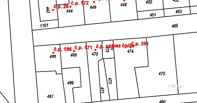 Rudice 188 na parcele st. 470 v KÚ Rudice u Blanska, Katastrální mapa