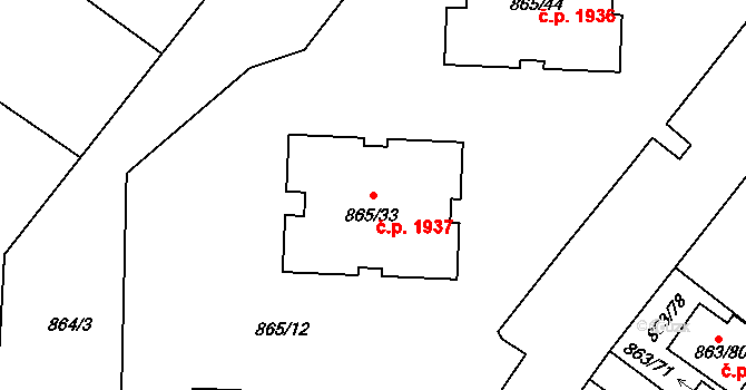 Pelhřimov 1937 na parcele st. 865/33 v KÚ Pelhřimov, Katastrální mapa