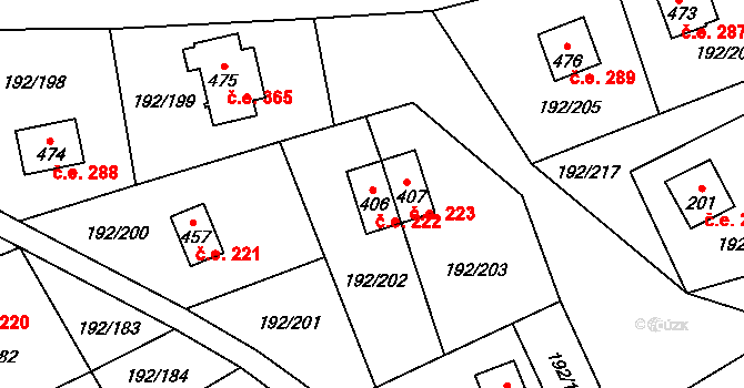 Dřenice 222, Cheb na parcele st. 406 v KÚ Dřenice u Chebu, Katastrální mapa