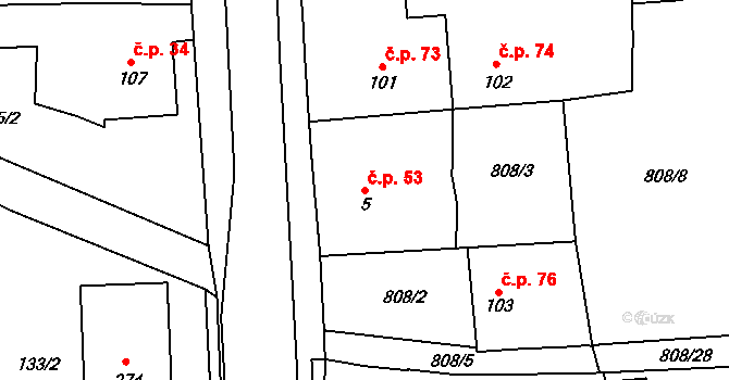 Luby 53, Klatovy na parcele st. 5 v KÚ Luby, Katastrální mapa