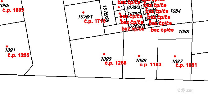Žižkov 1258, Praha na parcele st. 1090 v KÚ Žižkov, Katastrální mapa