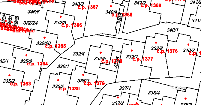 Braník 1378, Praha na parcele st. 332/5 v KÚ Braník, Katastrální mapa
