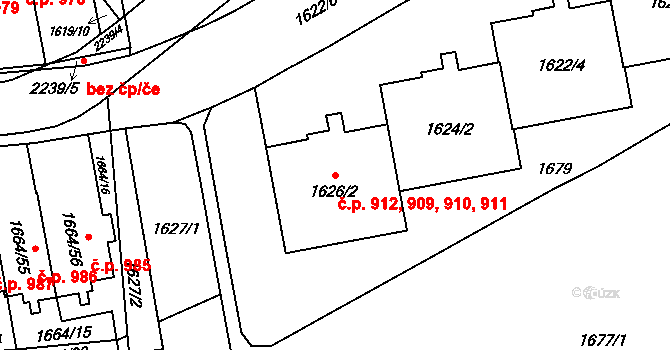 Ruzyně 909,910,911,912, Praha na parcele st. 1626/2 v KÚ Ruzyně, Katastrální mapa