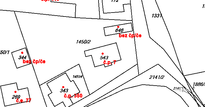 Rumburk 3-Dolní Křečany 7, Rumburk na parcele st. 543 v KÚ Dolní Křečany, Katastrální mapa