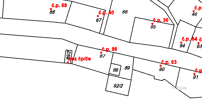 Bohnice 86, Praha na parcele st. 87 v KÚ Bohnice, Katastrální mapa