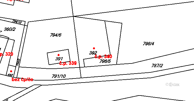 Hořejší Vrchlabí 340, Vrchlabí na parcele st. 392 v KÚ Hořejší Vrchlabí, Katastrální mapa