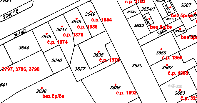 Chomutov 1976 na parcele st. 3636 v KÚ Chomutov I, Katastrální mapa