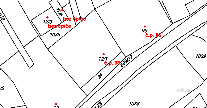 Osíčko 98 na parcele st. 12/1 v KÚ Příkazy u Osíčka, Katastrální mapa