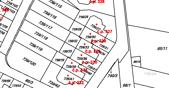 Proskovice 329, Ostrava na parcele st. 739/33 v KÚ Proskovice, Katastrální mapa