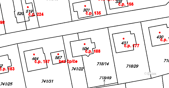 Dolní Kamenice 188, Česká Kamenice na parcele st. 504 v KÚ Dolní Kamenice, Katastrální mapa