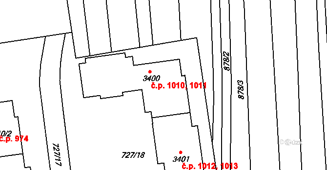 Horní Předměstí 1010,1011,1012,1013, Polička na parcele st. 3400 v KÚ Polička, Katastrální mapa