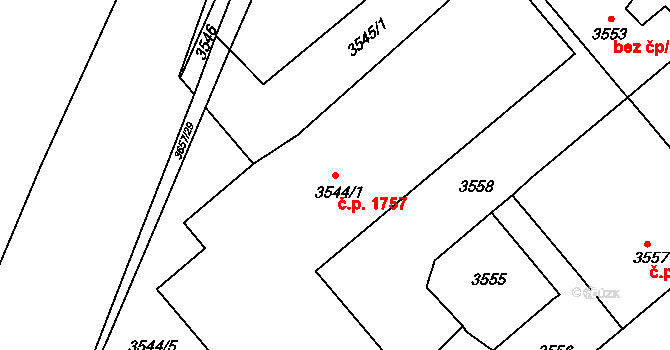 Děčín V-Rozbělesy 1757, Děčín na parcele st. 3544/1 v KÚ Podmokly, Katastrální mapa