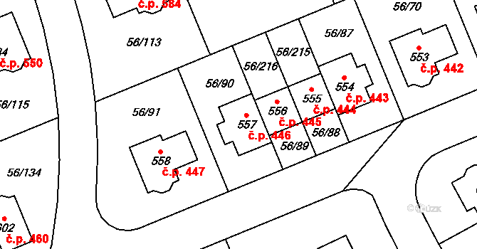 Hovorčovice 446 na parcele st. 557 v KÚ Hovorčovice, Katastrální mapa