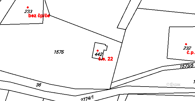 Václavice 22, Hrádek nad Nisou na parcele st. 442 v KÚ Václavice u Hrádku nad Nisou, Katastrální mapa