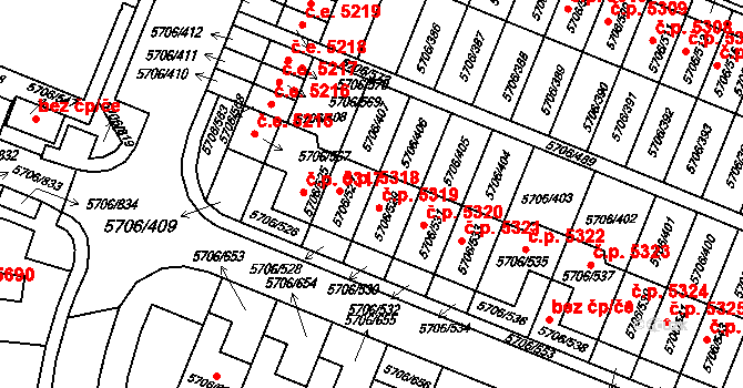 Jihlava 5318 na parcele st. 5706/527 v KÚ Jihlava, Katastrální mapa