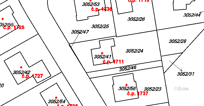 Bystřice nad Pernštejnem 1711 na parcele st. 3052/41 v KÚ Bystřice nad Pernštejnem, Katastrální mapa