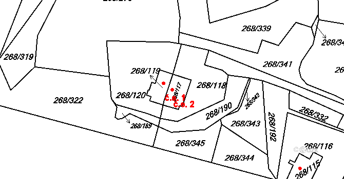 Tušimice 2, Kadaň na parcele st. 268/117 v KÚ Tušimice, Katastrální mapa