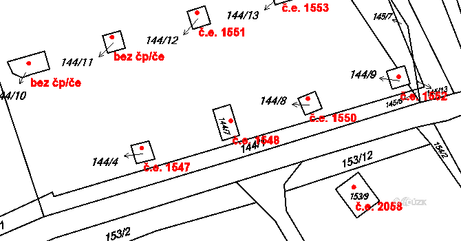 Červený Hrádek 1548, Jirkov na parcele st. 144/7 v KÚ Červený Hrádek u Jirkova, Katastrální mapa