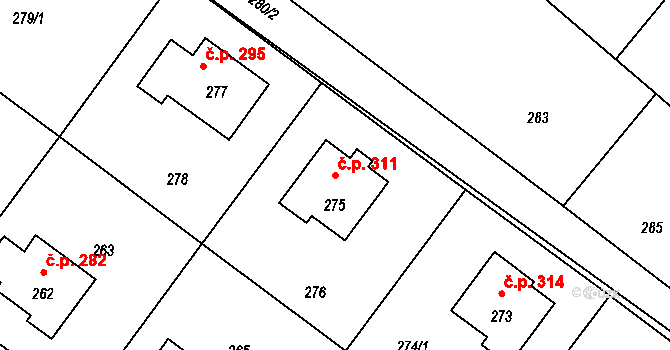 Hvozdná 311 na parcele st. 275 v KÚ Hvozdná, Katastrální mapa