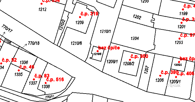Brno 39443507 na parcele st. 1210/5 v KÚ Jundrov, Katastrální mapa