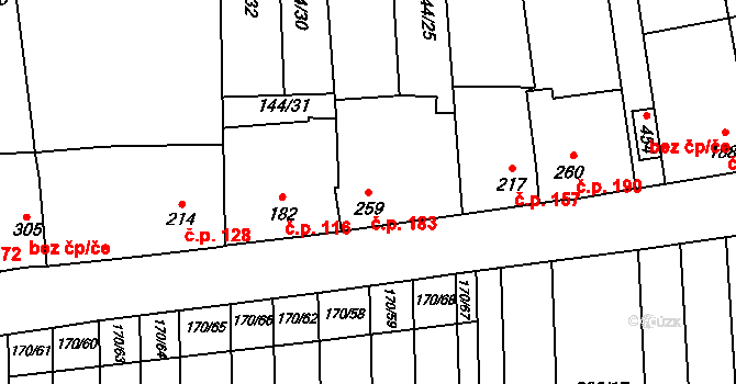 Louky 183, Zlín na parcele st. 259 v KÚ Louky nad Dřevnicí, Katastrální mapa