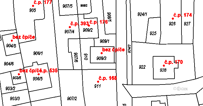 Píšť 42277507 na parcele st. 909/3 v KÚ Píšť, Katastrální mapa