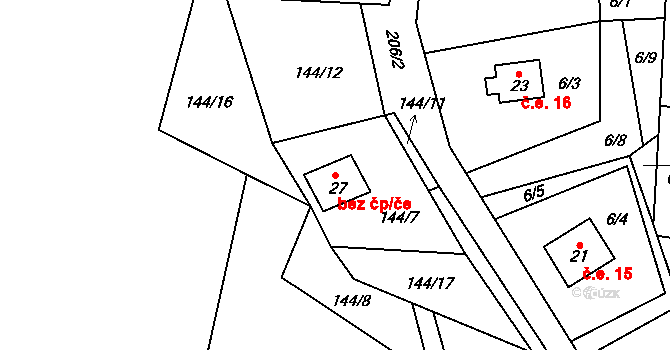 Velemín 42393507 na parcele st. 27 v KÚ Páleč u Milešova, Katastrální mapa