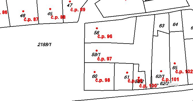 Dolní Benešov 97 na parcele st. 59/1 v KÚ Dolní Benešov, Katastrální mapa