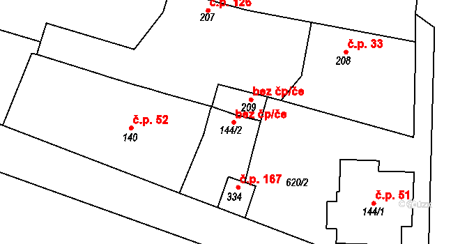 Čachovice 45292507 na parcele st. 144/2 v KÚ Čachovice, Katastrální mapa