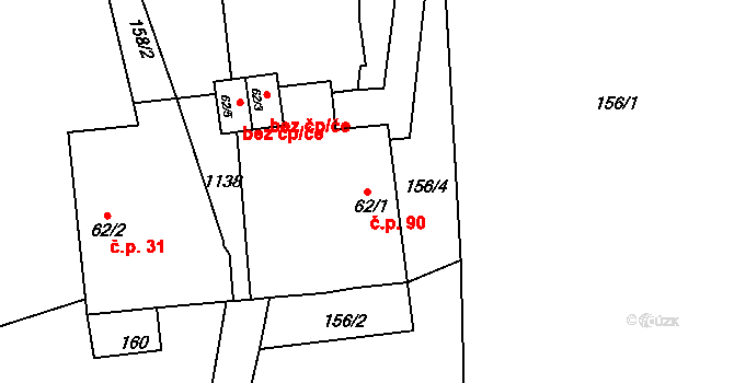 Leskovec 90, Březová na parcele st. 62/1 v KÚ Leskovec u Vítkova, Katastrální mapa