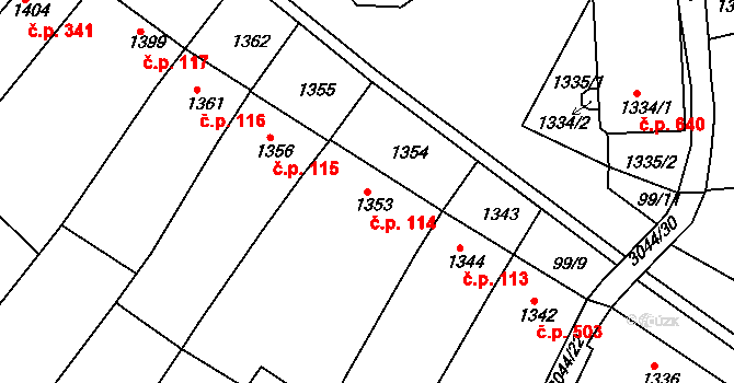Nivnice 114 na parcele st. 1353 v KÚ Nivnice, Katastrální mapa