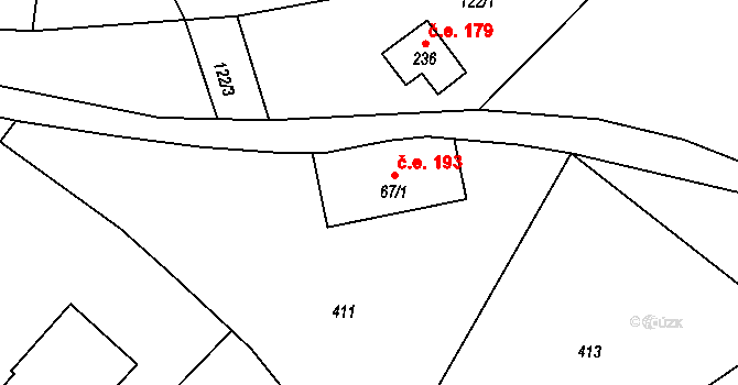 Arnoltice 193 na parcele st. 67/1 v KÚ Arnoltice, Katastrální mapa