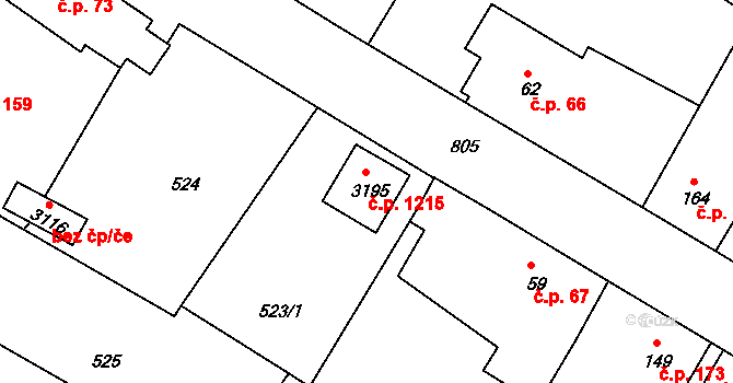 Sezimovo Ústí 1215 na parcele st. 3195 v KÚ Sezimovo Ústí, Katastrální mapa